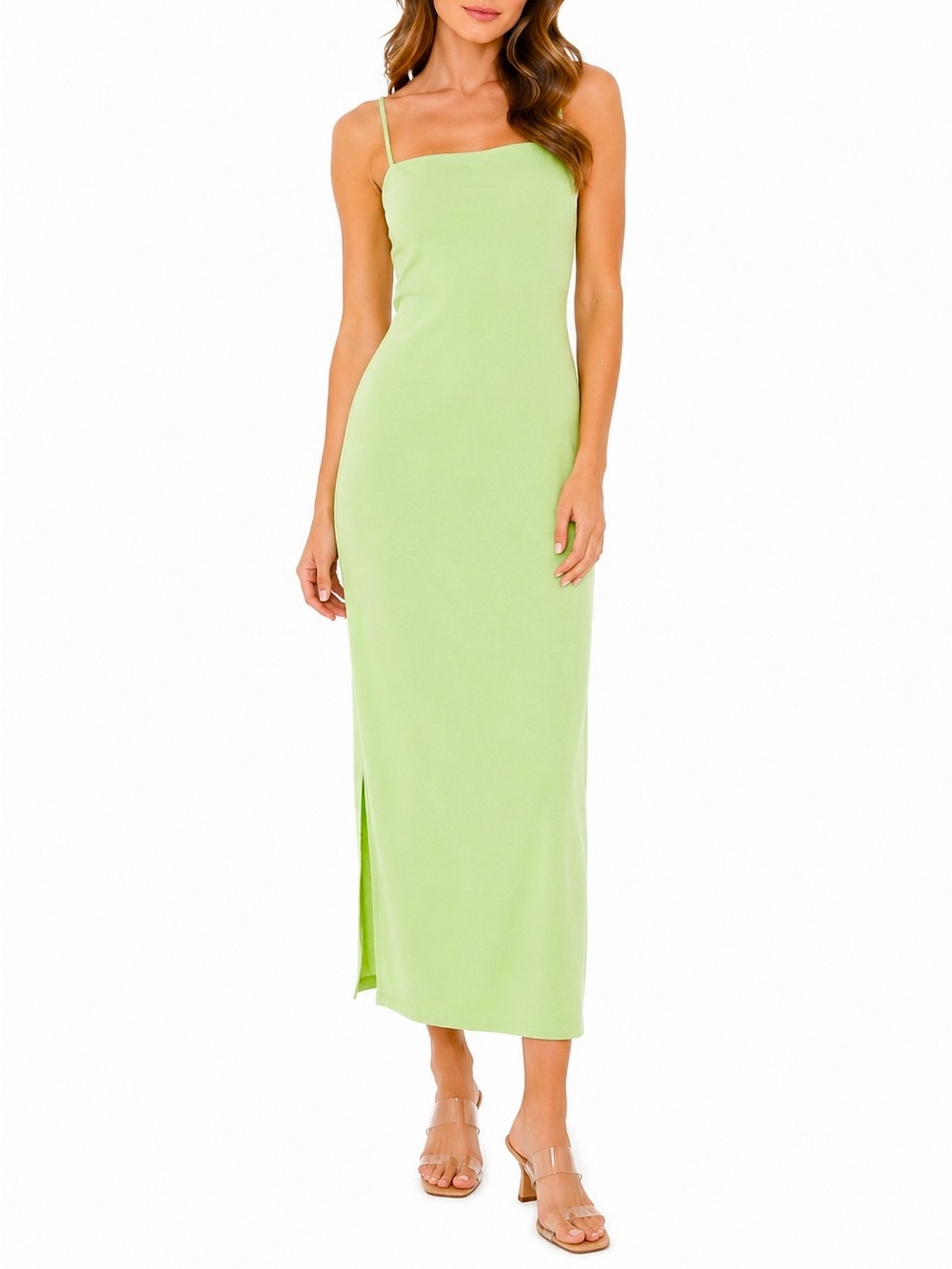 LE LIS Linen Lime Green Slip Midi Dress Size S Minimalist Coastal Resort Summer
